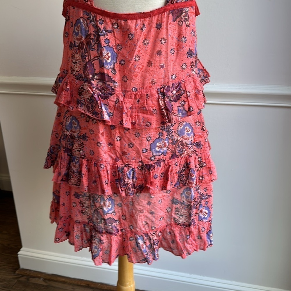Free People Sunrise Nightie Mini Dress in Carnation Red Floral Large EUC - Picture 7 of 10